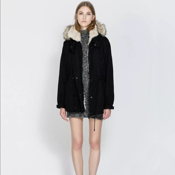 Zara Jackets & Blazers - NEW Zara Black Fur Lined Hooded Parka Jacket Coat